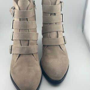 Women's Suede Ankle Boots with Buckle Straps
